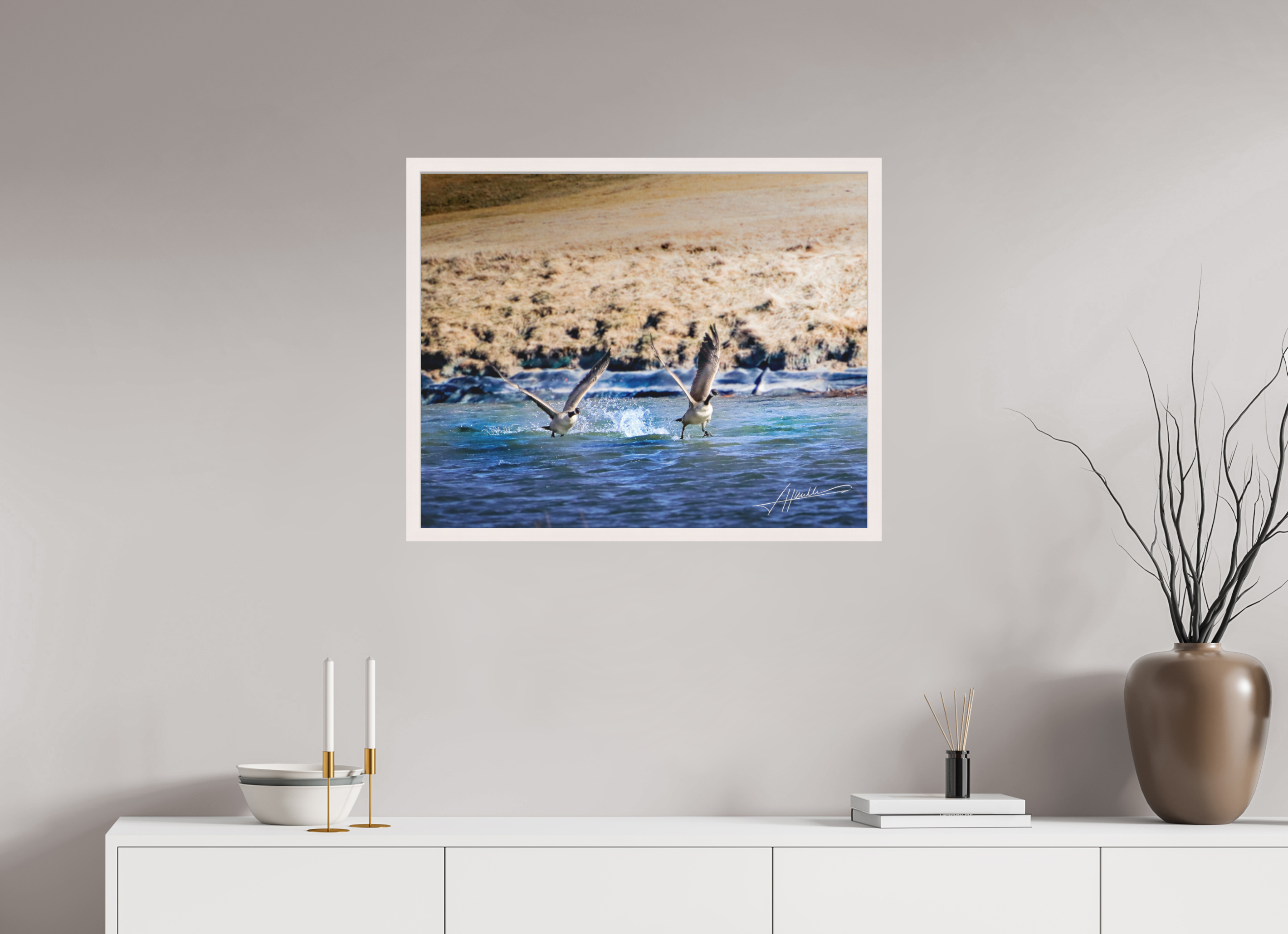 30 x 24″, Shadow Box Frame Geese Taking Flight