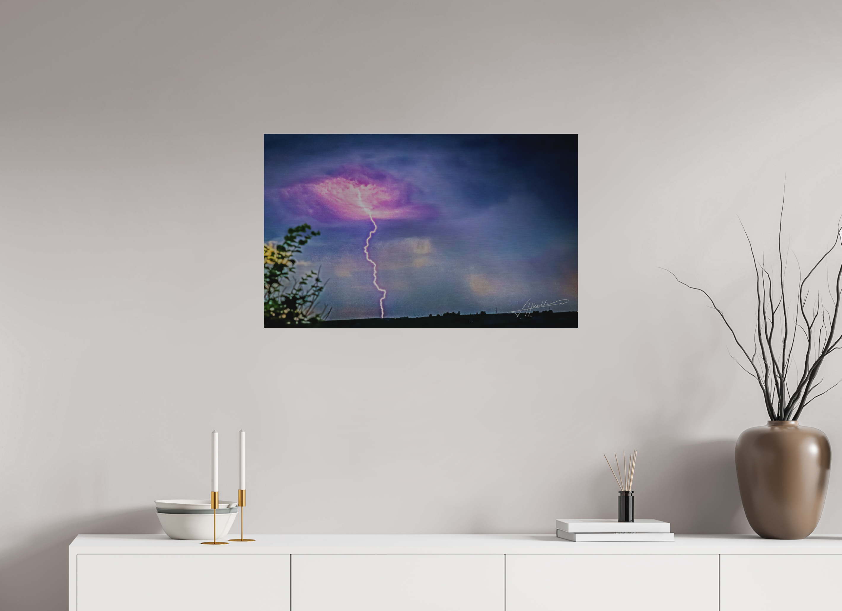 32.4 x 20″, Direct Brushed Aluminum Lightning Strike