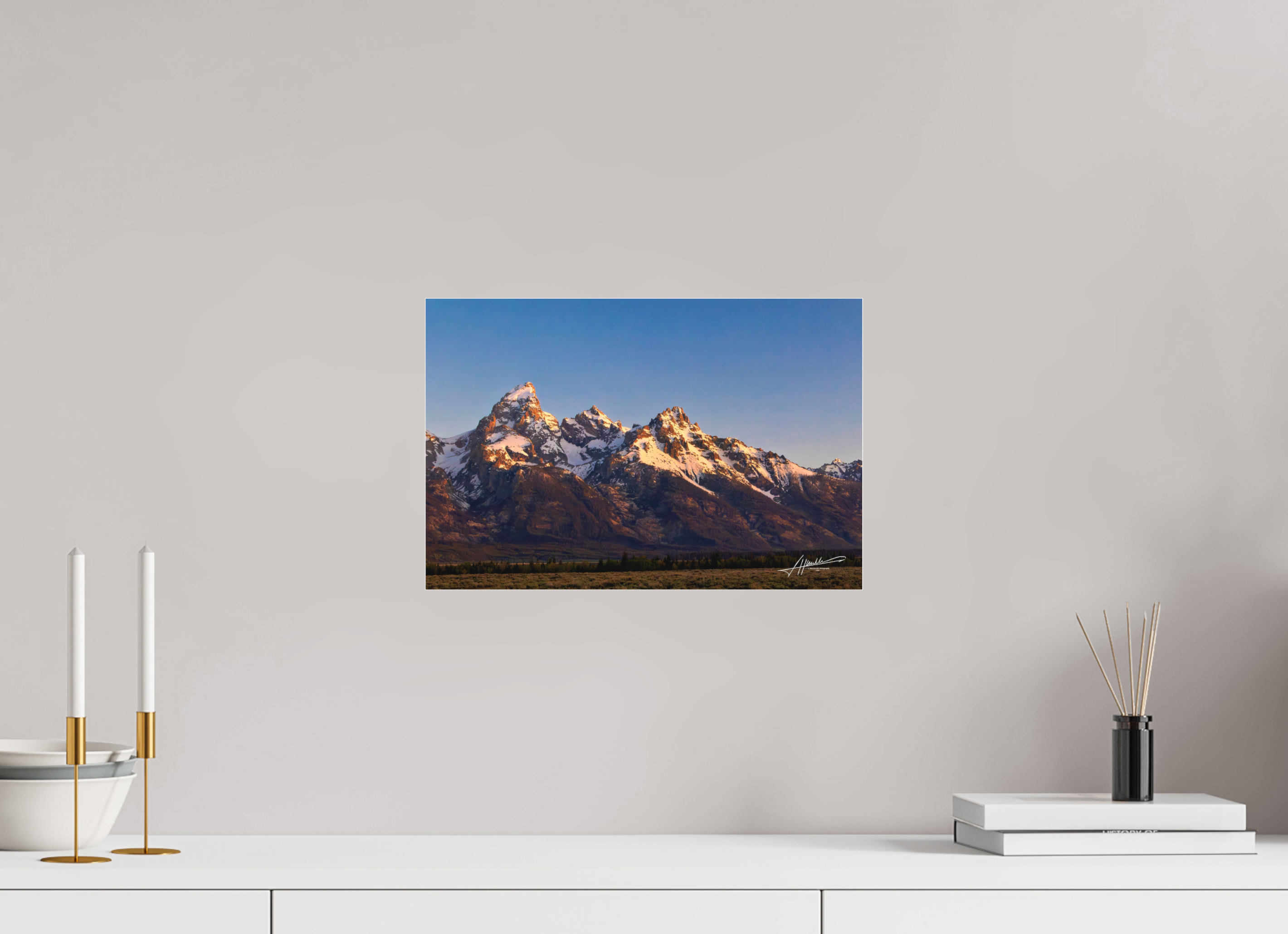 15 x 10″, Fine Pigment Under Acrylic Sunrising on the Tetons