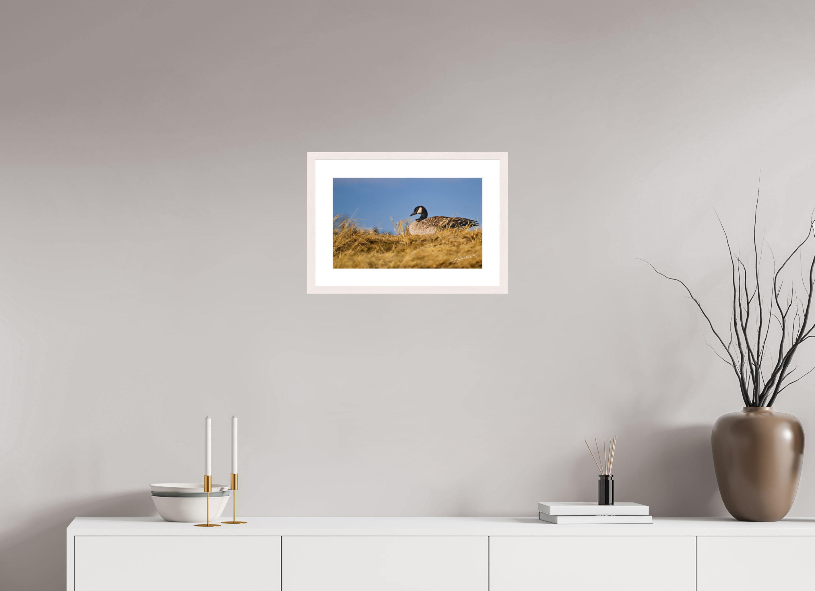 16.2 x 10″, Solid Wood Frame with Passe-partout The Nesting Goose