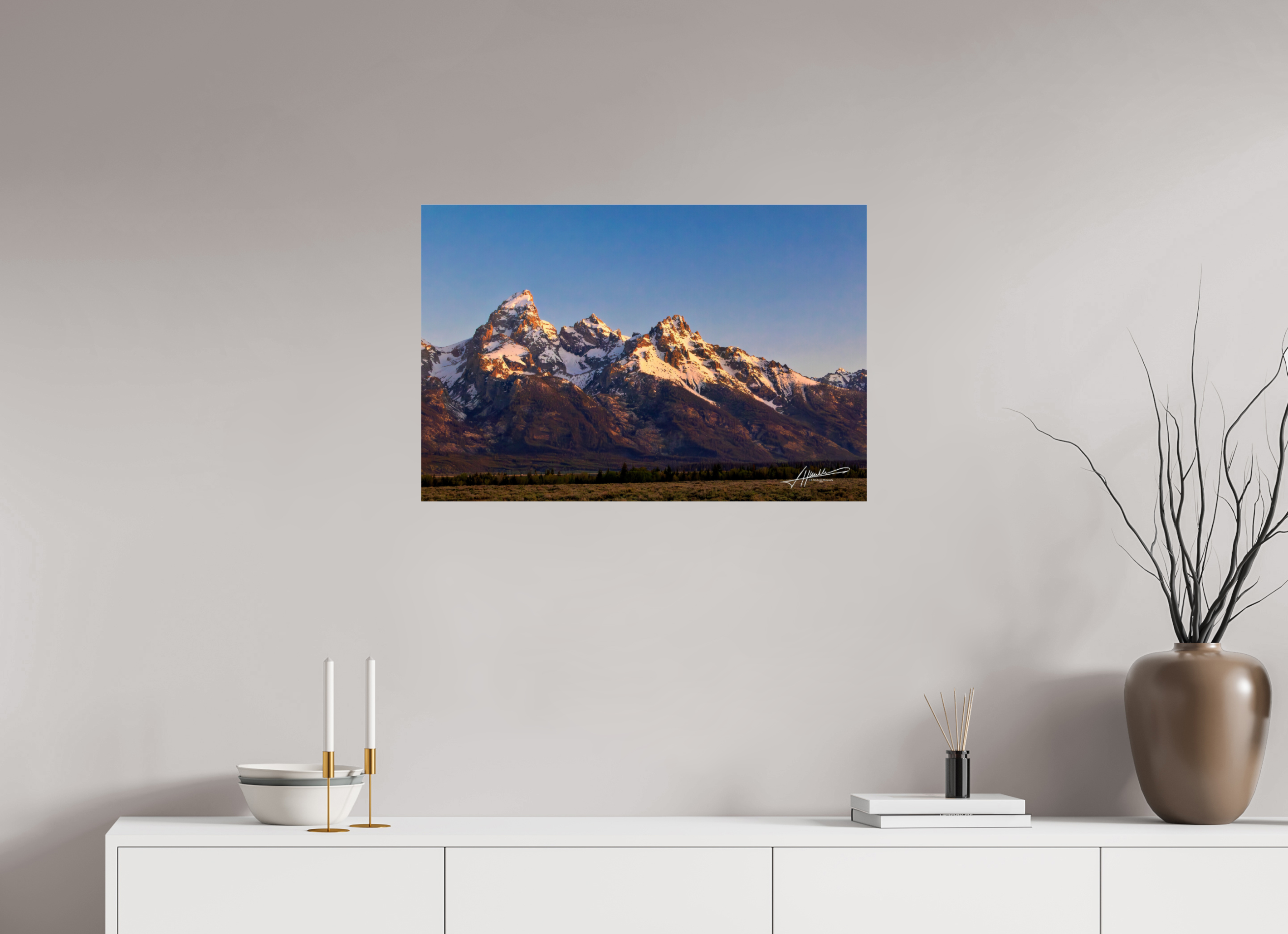 30 x 20″, Photo Print Under Acrylic Glass Sunrising on the Tetons
