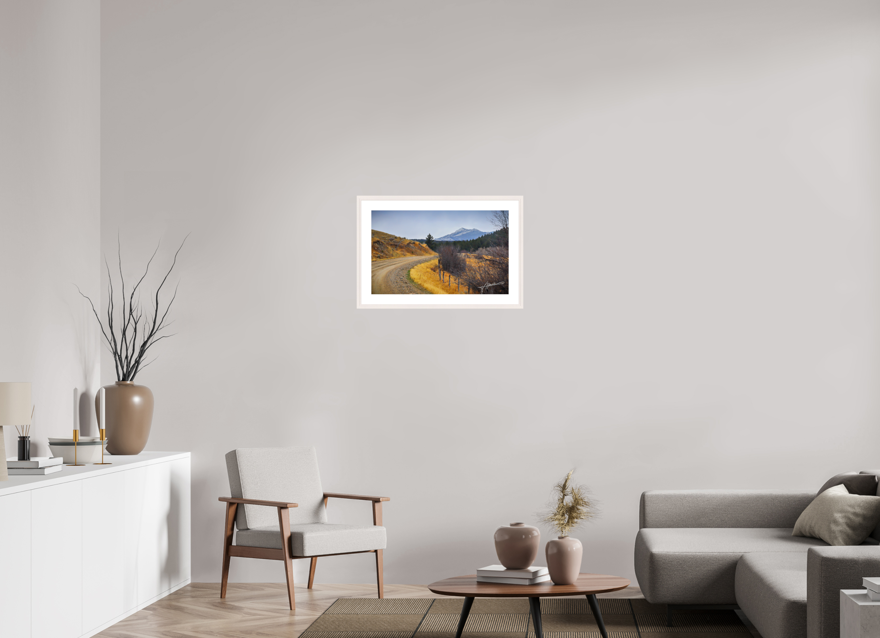 25.9 x 16″, Solid Wood Frame with Passe-partout The Road to Adventure