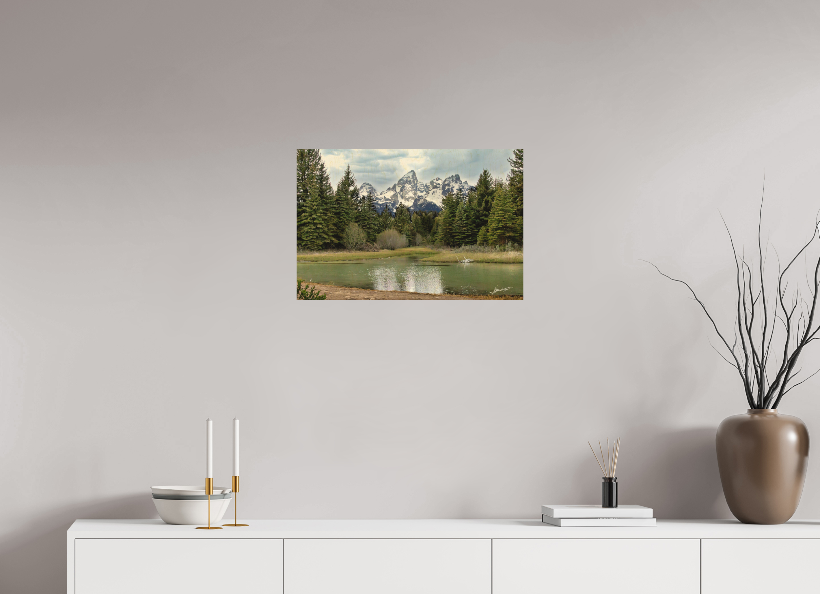 24 x 16″, Direct Photo Print on Wood Mountain Reflection