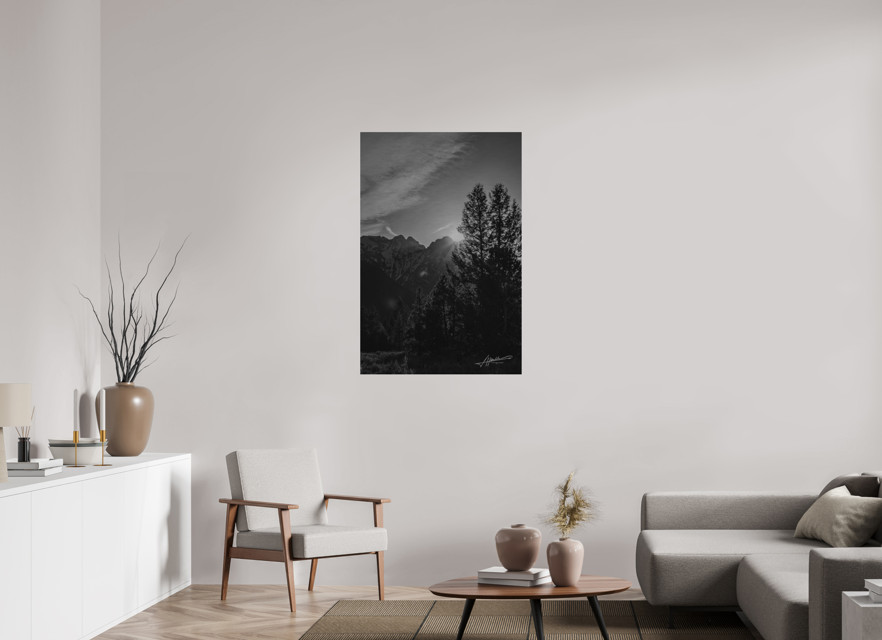 30 x 45″, Direct Brushed Aluminum B/W Peaks