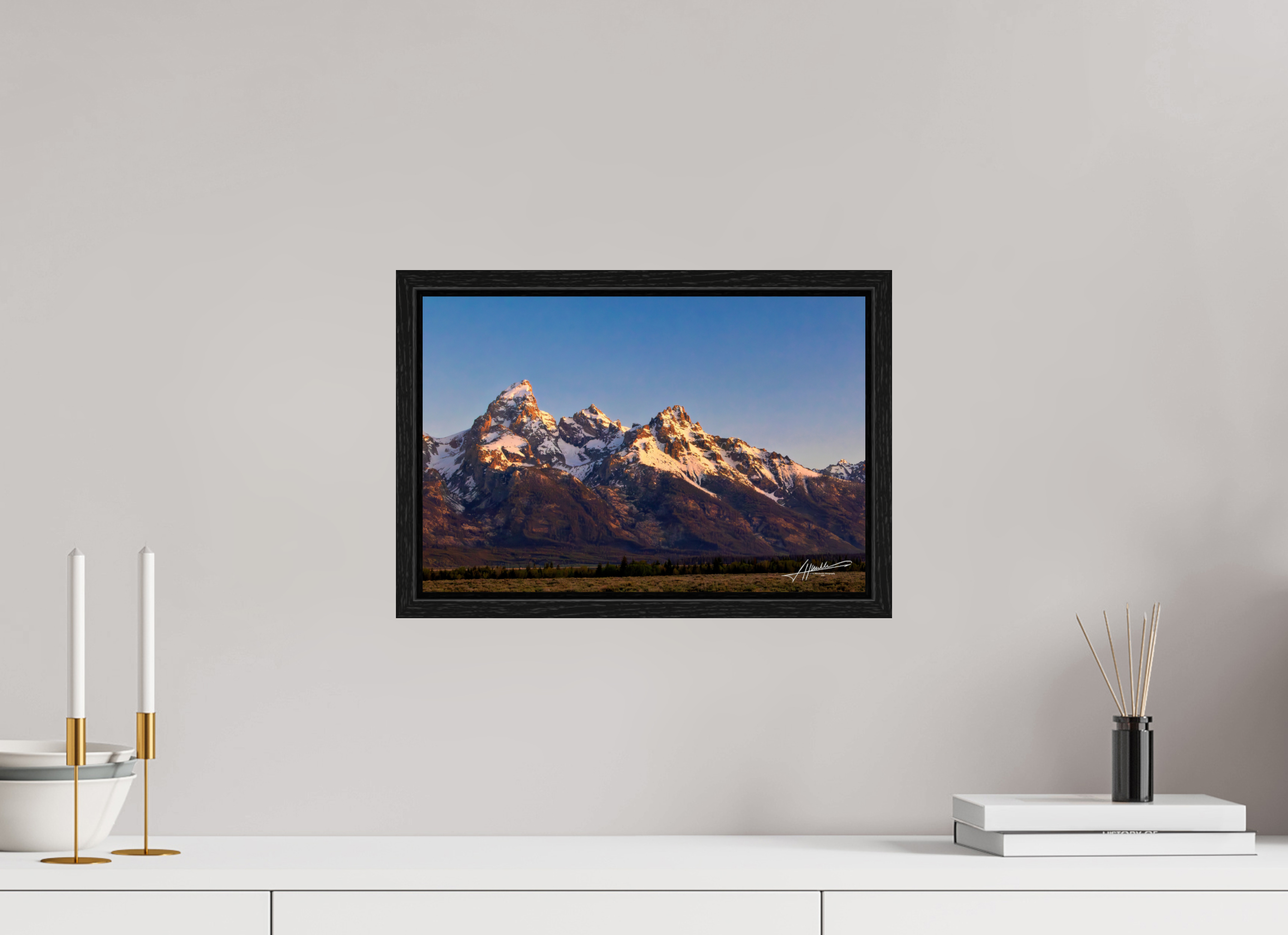 15 x 10″, Floater Frame Sunrising on the Tetons