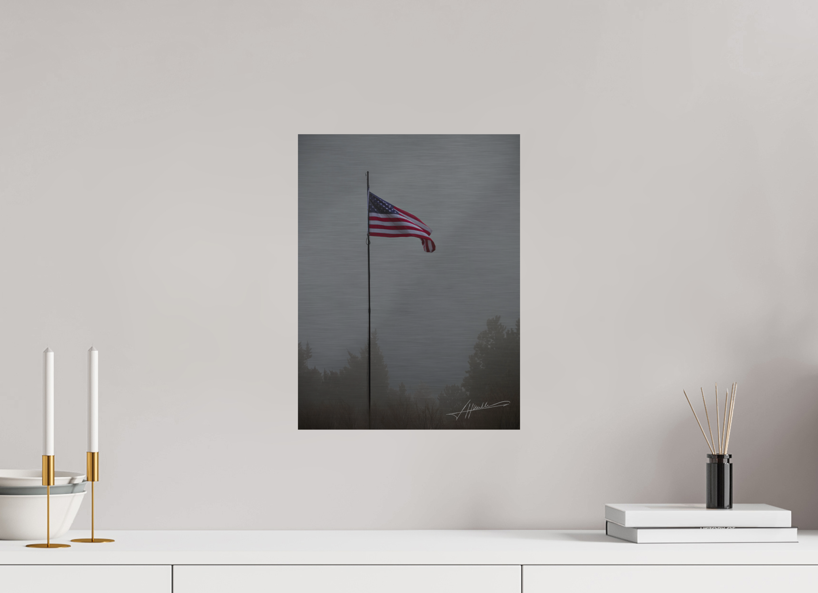 12 x 16″, Direct Brushed Aluminum Flag in the Breeze