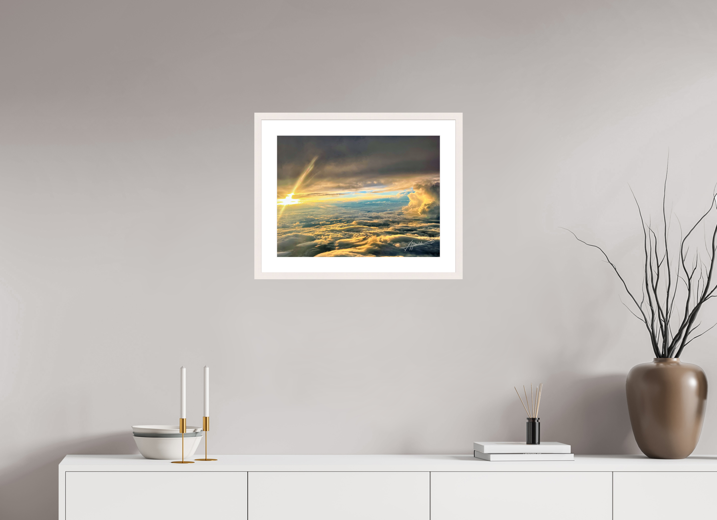 20 x 15″, Solid Wood Frame with Passe-partout Above the clouds