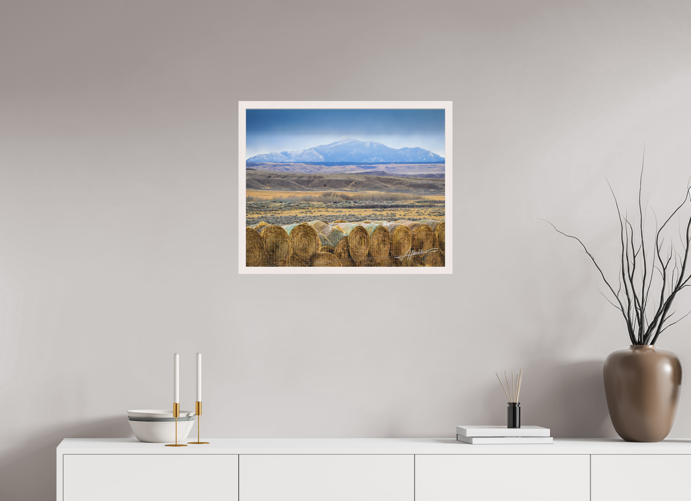 25 x 20″, Shadow Box Frame Hay Bales on the Prairie