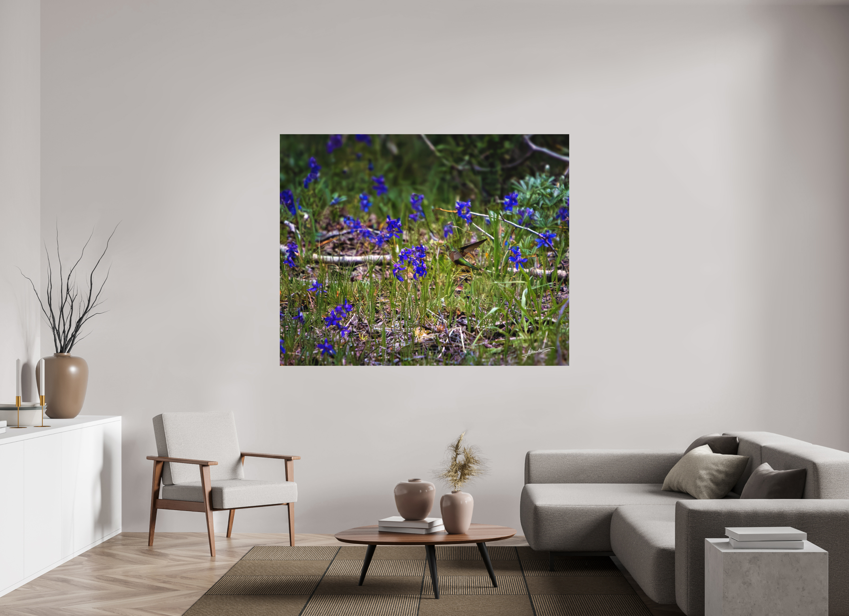 68.7 x 55″, Metal Dibond Feeding Hummingbird